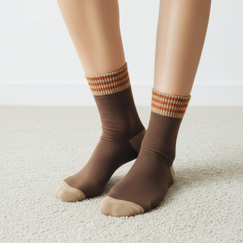 5 Par Höst Vinter Tjocka Mellanlånga Strumpor Dam Frotté Randiga Varma Andningsbara Hemmastrumpor 2 Par Unisex Par Golvstrumpor