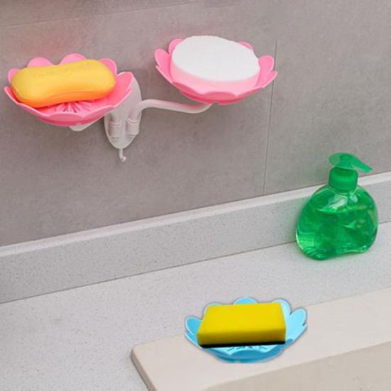 Bathroom Soap Dish Lotus Shape Easy To Install Adhesive Soap Dish Wall Mounted Self Draining Soap Holder Decor