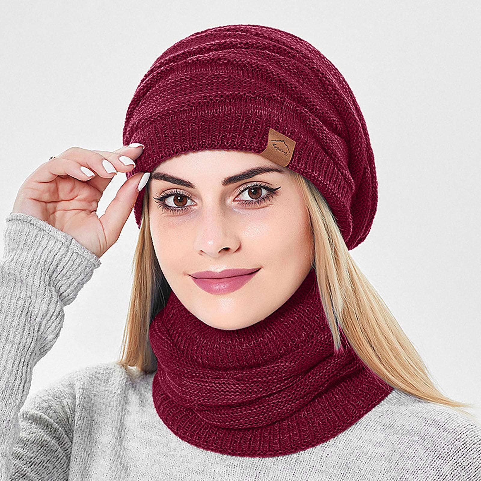 

Мужская и женская шерстяная шапка, утепленная теплая шапка для холодного вязания, два комплекта One Size винный