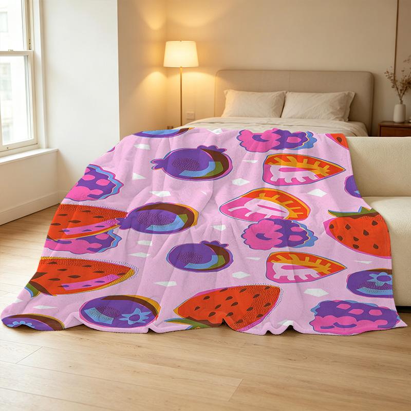 Lightweight Fruit Series Flannel Blanket – Soft, Bright & Warm, Versatile for Home, Car, Halloween, Christmas, Home Decor & Portable Cozy Use