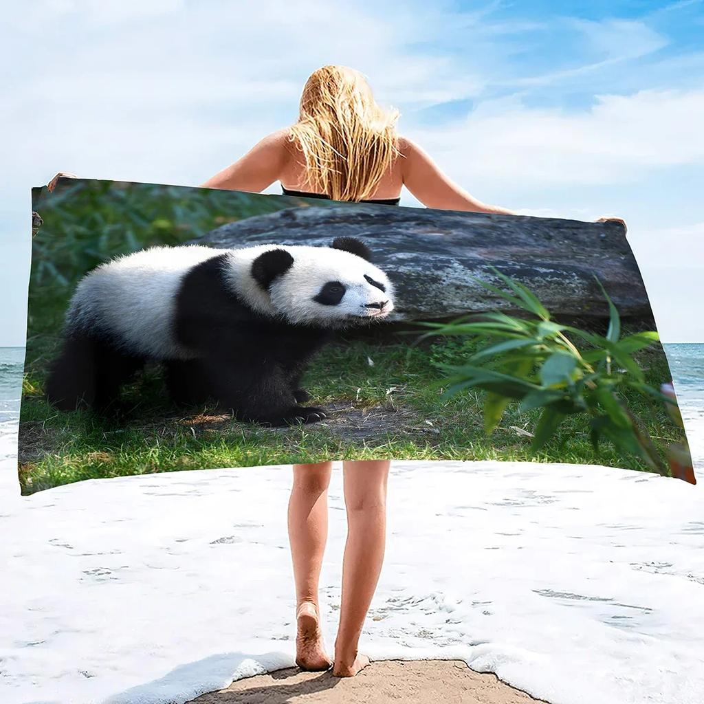 Cute Panda Beach Towels Quick Dry Microfiber Soft and Absorbent Bath Towel Outdoor Travel Oversized Beach Towel for Adults Kids