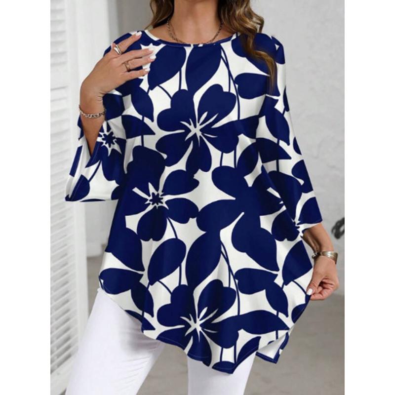 T-shirt Casual da Donna Taglie Forti, Blusa Stampata Girocollo, Abbinabile a Tutto, Primavera Estate 2026