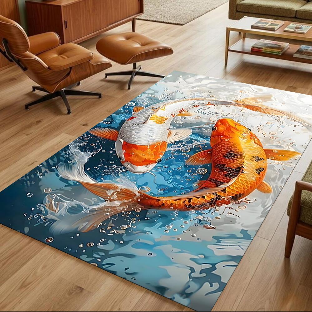 Koi-Fische und Kirschblüten Rutschfester Heimteppich Design für Wohnzimmer Schlafzimmer Büro Dekor Geschenk mit Lebendigem Muster und Bequem