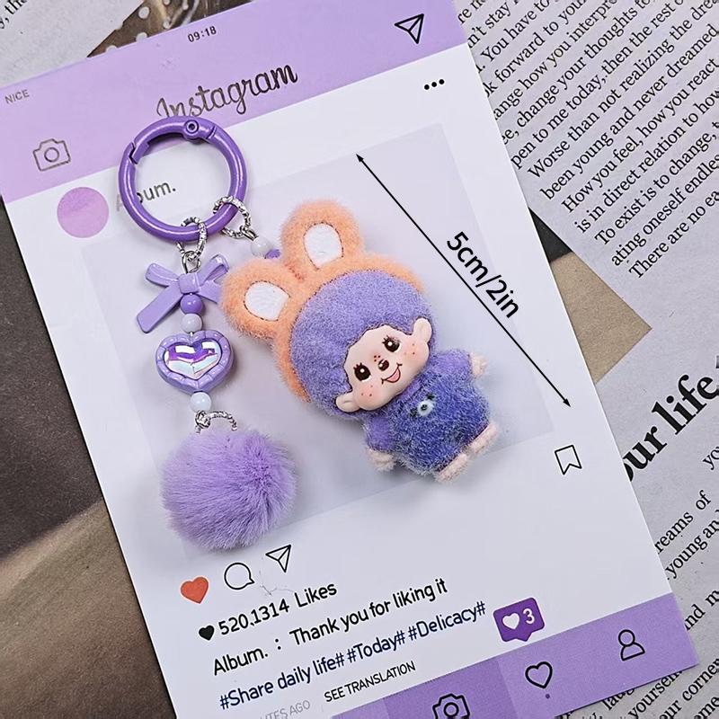 Resin Flocking Monchichi Keychain Cute Monkey Baby Trendy Keyring Cartoon Pendent Keys Bags Hanging Accessories Small Gifts