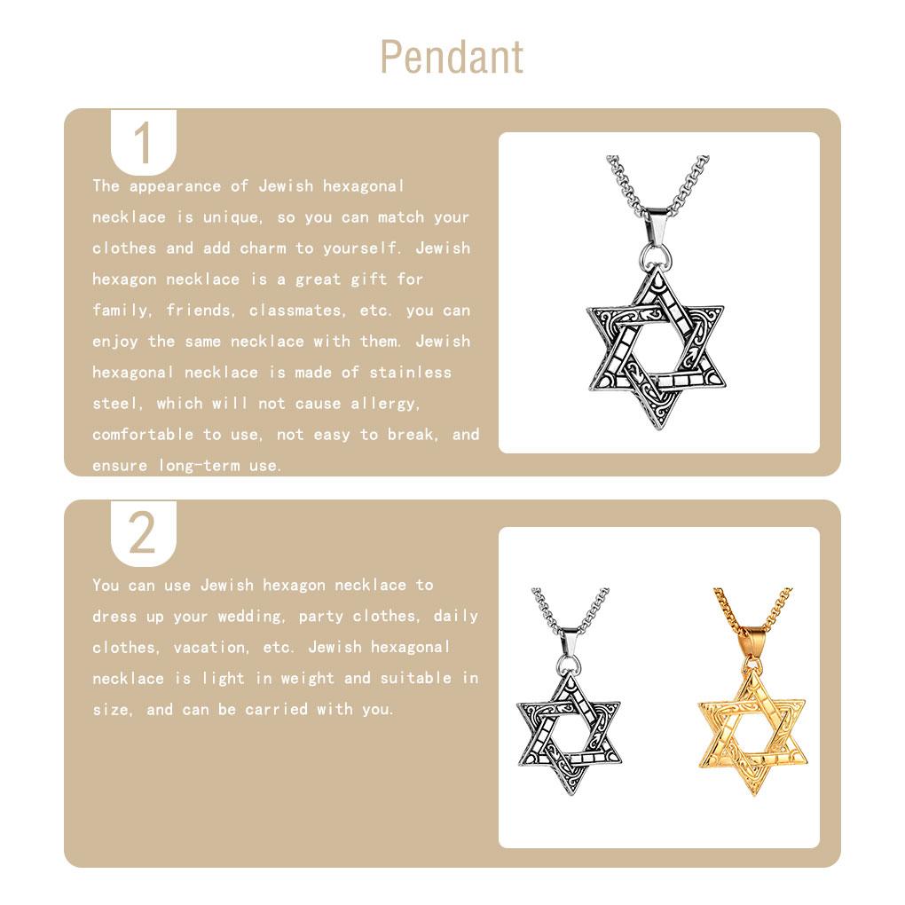 Judaism Hexagram Chic Necklaces Steel Pendant Wearing Retro Accessories Punk Accessory Stainless Dangling for Men and Boys