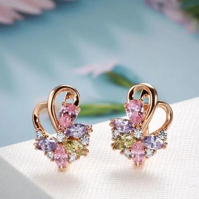 Rose Gold Colorful Zircon Earrings For Women