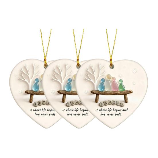 Yousheng Heart-Shaped Sea Glass Family Ornament Handmade Sea Glass Art Heart Ornament for Christmas Tree Home Decor