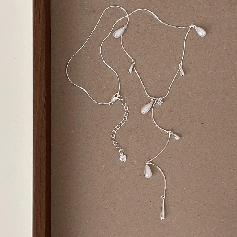 Pearl Water Drop Tassel Clavicle Chain Necklace Minimalist Fashion Jewelry