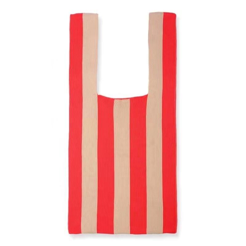 Women's Bags Niche Stripes Simple Texture Trendy Small Objects Contrast Color Stripes Checkerboard Knitted Shopping Bag Handbag