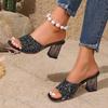 Fashion Shiny Sequins High Heel Slippers for Women Summer Fashion Square Toe Transparent Heeled Sandals Woman Gold Silver Glitter Slides