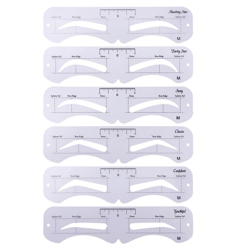 The New Fixed PVC Eyebrow Shaper Template Can Be Reused With High-quality Stickers For Elegant Eyebrow Makeup Tools 6PCS