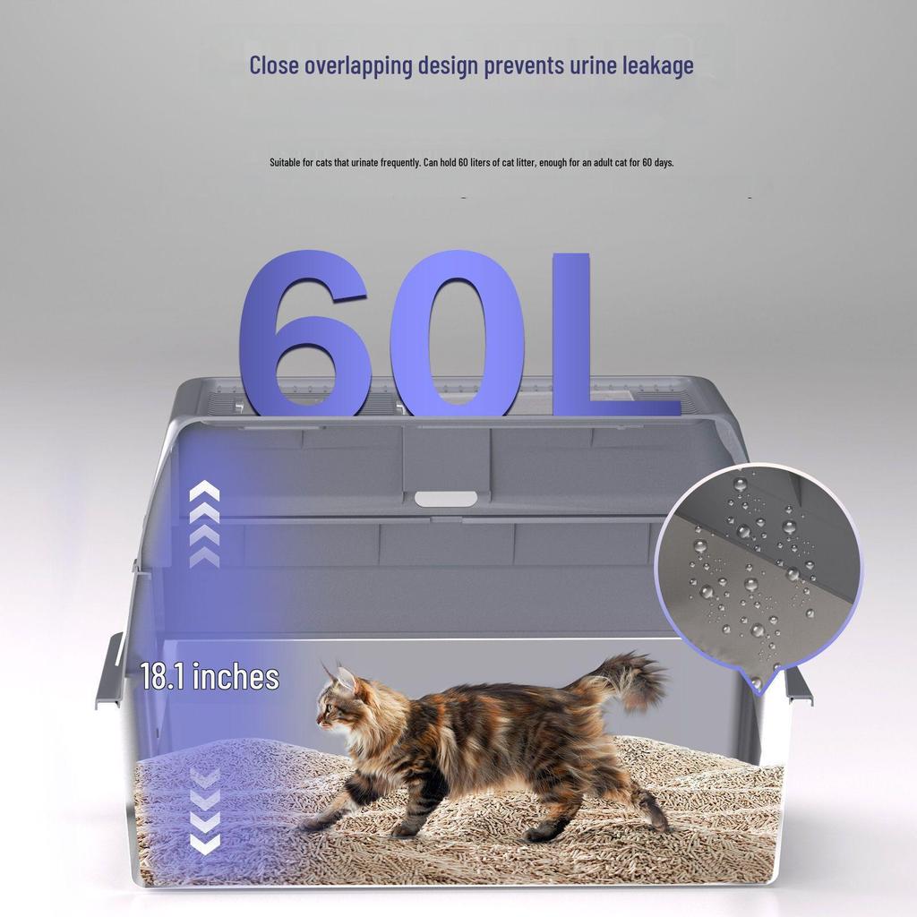 Large Easy-Clean Stainless Steel Cat Litter Box - Anti-Splash and Leak-Proof Enclosure