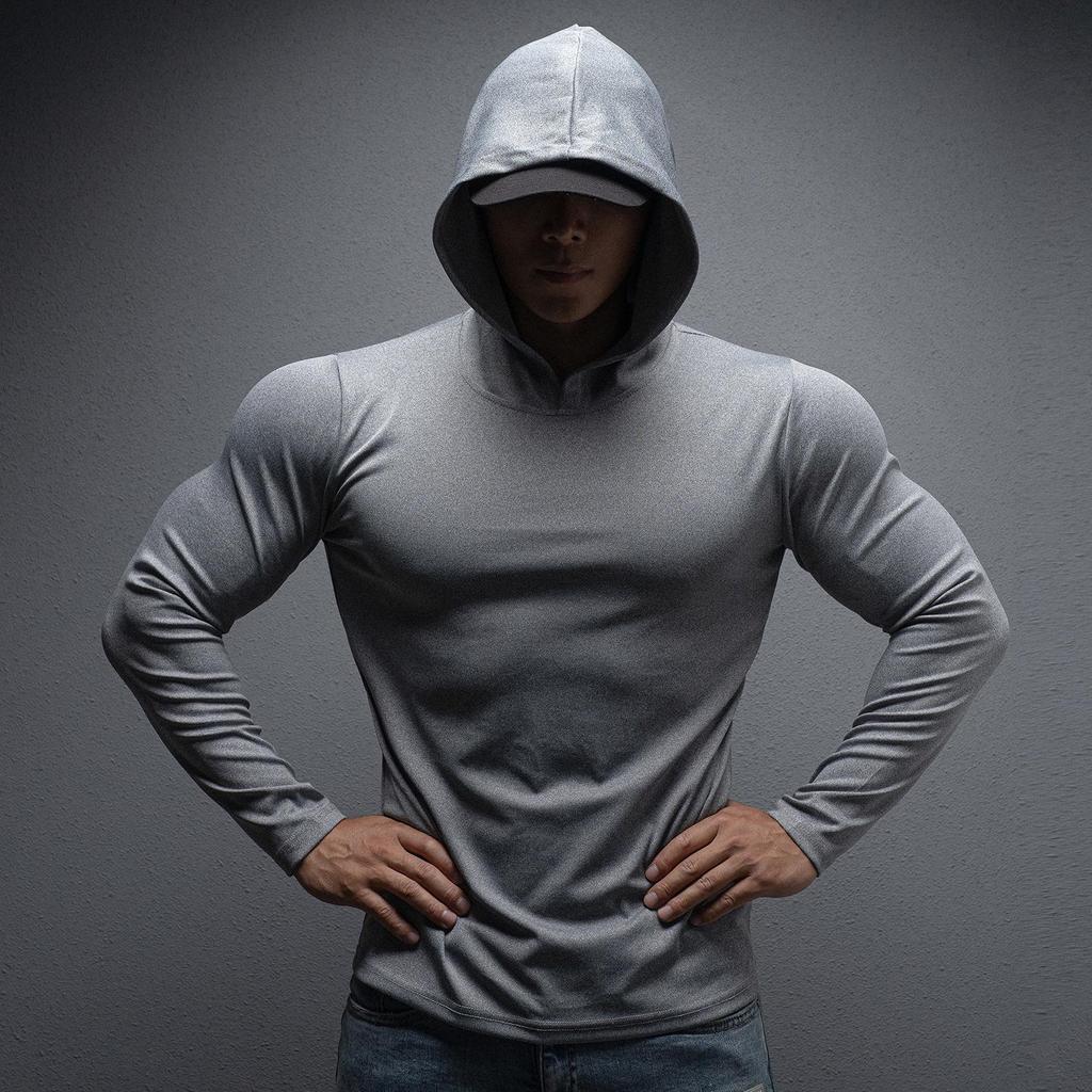 Spring & Autumn Men's Quick-Dry Stretchy Hooded Running Sweatshirt