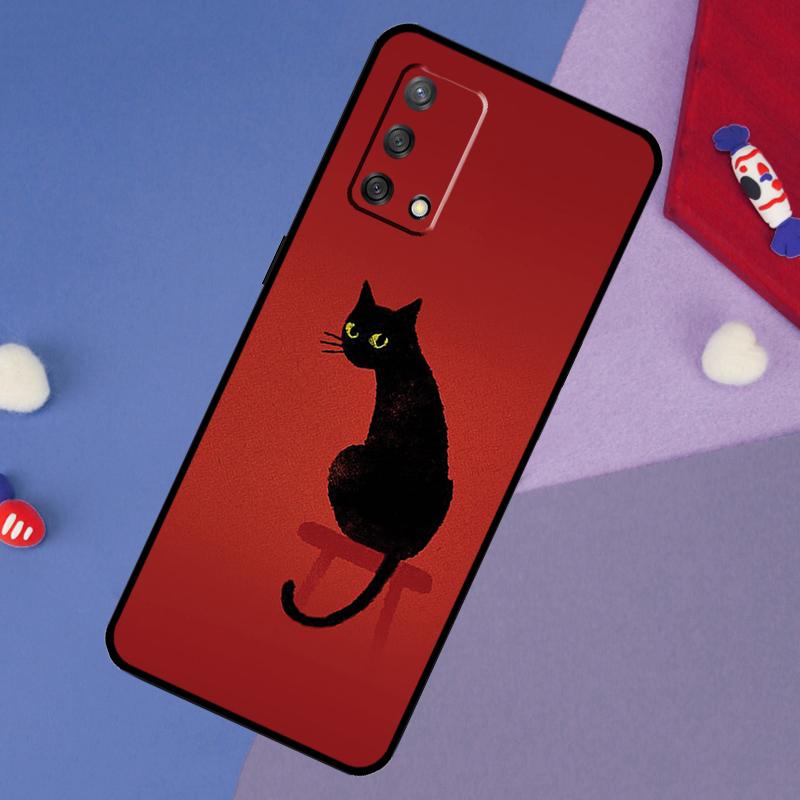 Black Cat Face Kitty Case For Oppo A78 A18 A38 A74 A94 A54 A58 A98 A80 A60 A40 A96 A76 A16 A15 A17 A57 A5 A6 Pro