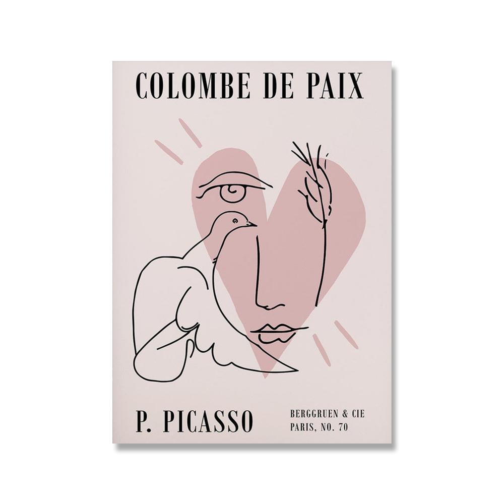 

Выставка Пикассо Линейный рисунок Холст Живопись Абстрактное Розовое Лицо Птица Постеры Танец Настенное Искусство Картины Для Украшения Гостиной 21x30cm No Framed