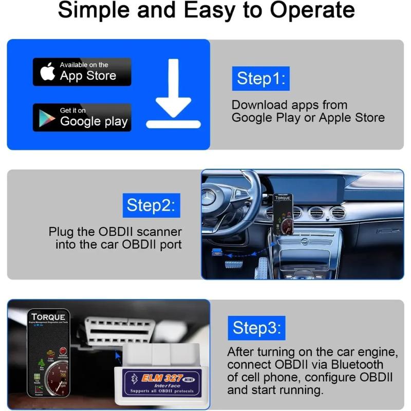 2025 Mini ELM327 Bluetooth OBD2 Scanner Code Reader V1.5/V2.1 Car Diagnostic Tools Check Engine Fault Detector 16PIN Adapter