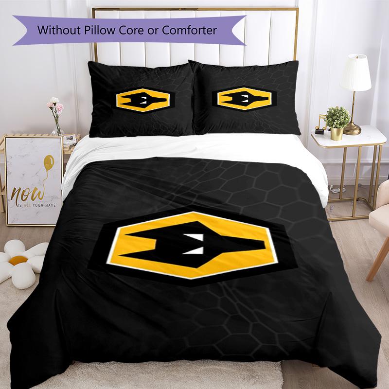 Wolves Football Club Emblem Printed Pattern Duvet Cover Set – Includes 1 Duvet Cover and 2 Matching Pillowcases Bedroom Decor Christmas Gifts