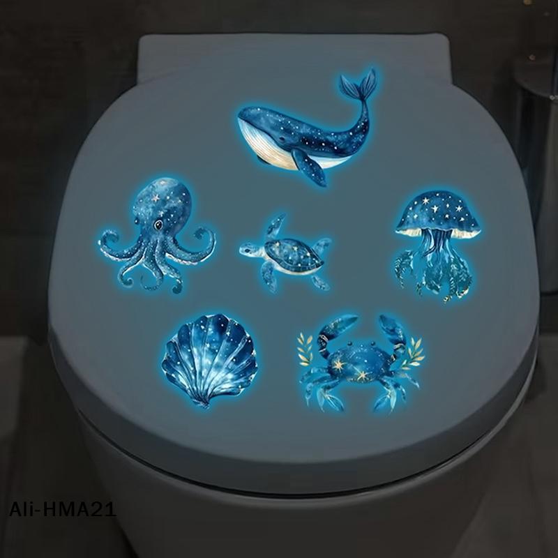 Marine Life Luminescent Glass Stickers Glow-in-the-Dark Toilet Sticker Self-Adhesive Removable Wall Sticker Car Sticker