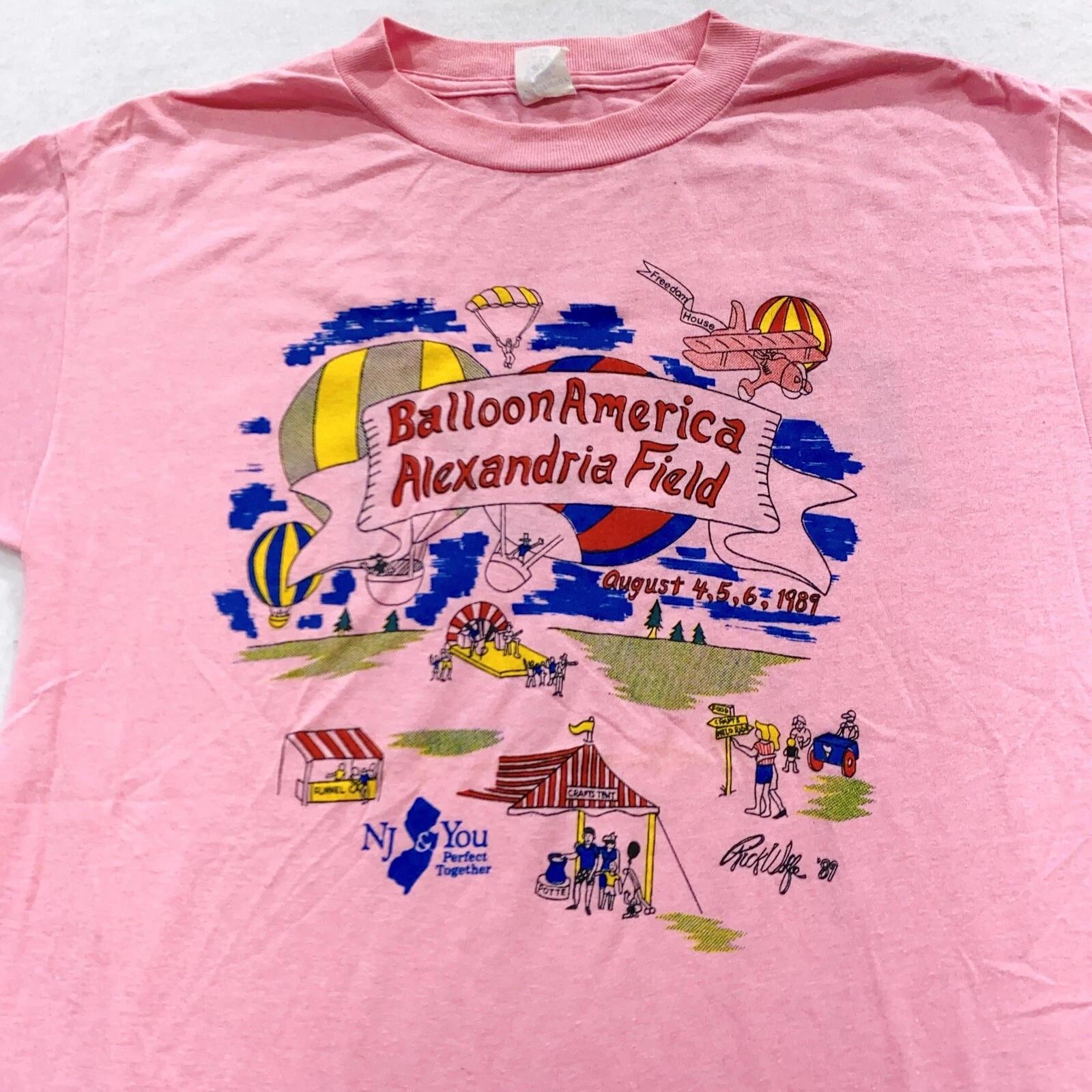 vtg 80s BALLOON AMERICA ALEXANDRIA FIELD NEW JERSEY T-Shirt M hot air airport S