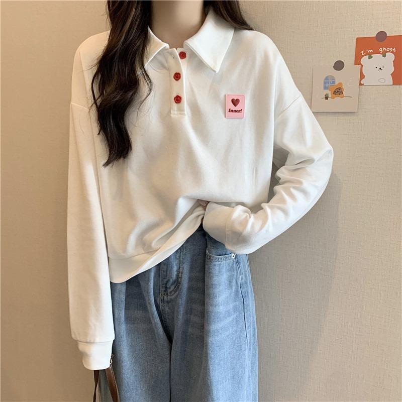 

Plo collar thin sweater women s loose and versatile long-sleeved short top 2XL білий