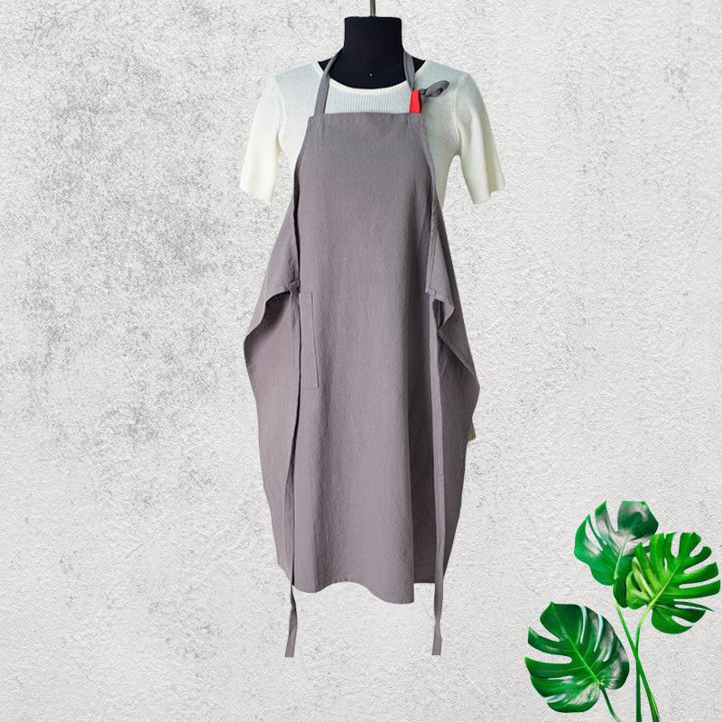 Bawełniano-lniany fartuch ogrodniczy w kwiaty - Prosty i elegancki styl japońsko-koreański