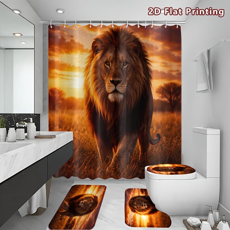 4Pcs Shower Curtain Set with Non-Slip Bath Mat, Toilet Lid Cover, Contour Rug & 12 Hooks, Bathroom Decor