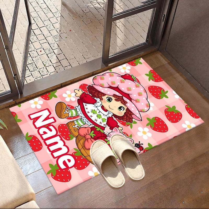 Custom Name Personalized Strawberry Shortcake Print Carpet, Versatile Home Decor Rug, for Playroom, Apartment, Balcony, Entryway, Hallway Gift