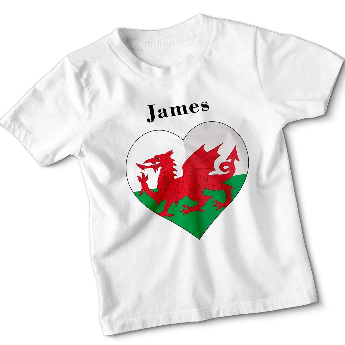 Personalised Football Wales Flag Kids Tshirt Boys Girls Childrens Gift 3XL