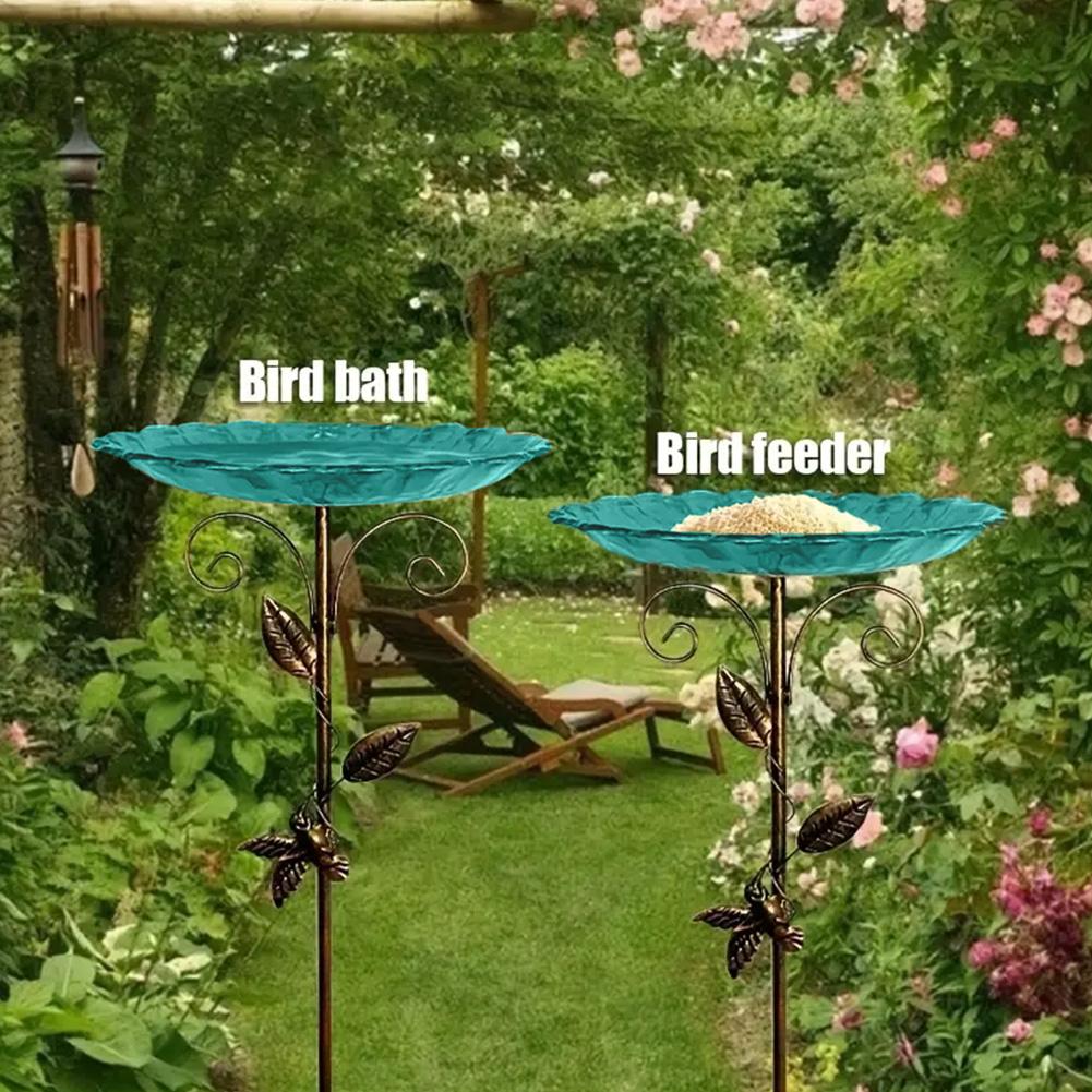 Vintage Bird Bath with Metal Stake Outdoor Birdbaths Rust Proof Metal Bird Feeder Bowl for Garden Patio Yard Lawn