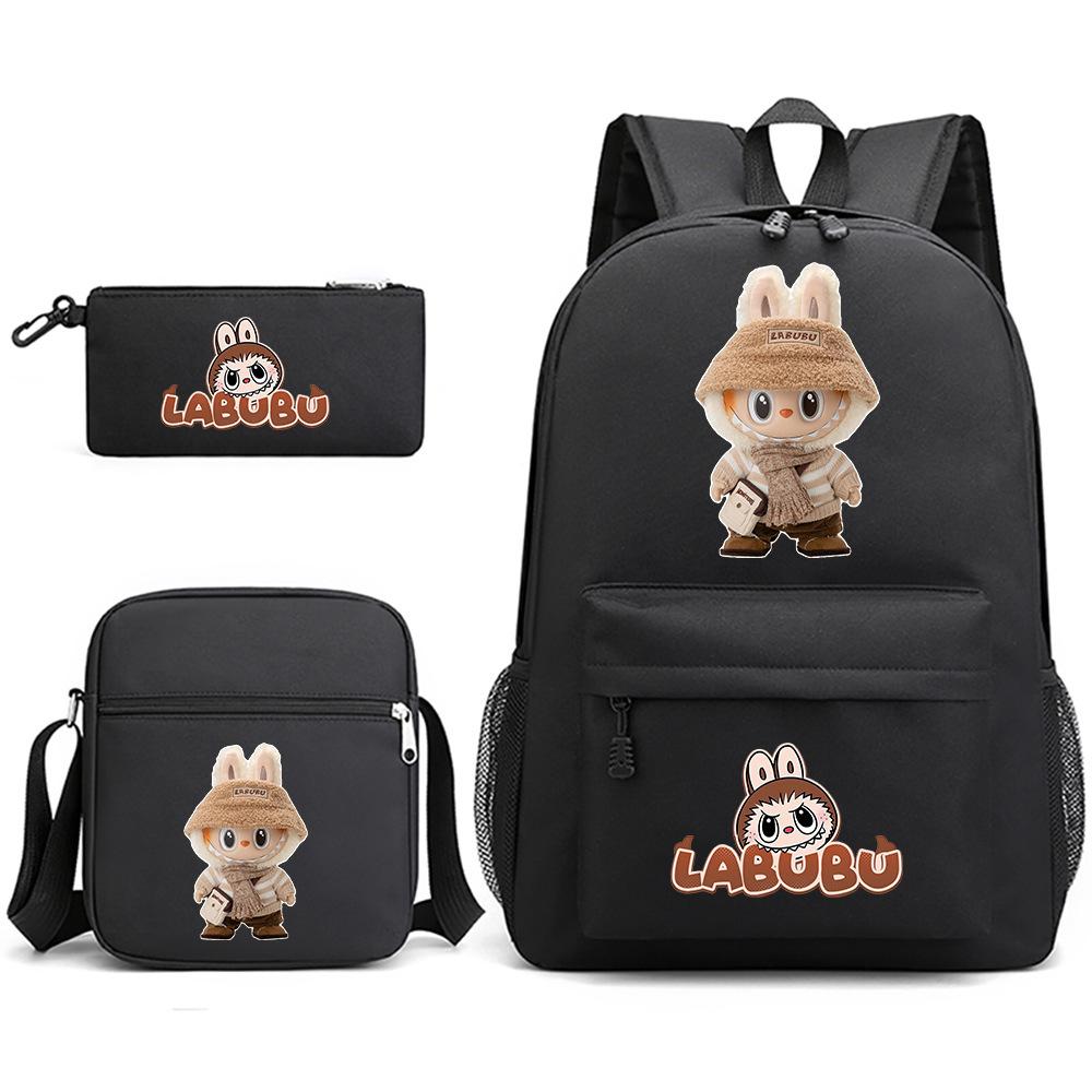 Labubu Peripheral Printing Student School Bag Backpack Shoulder Pencil Bag 3-piece Set