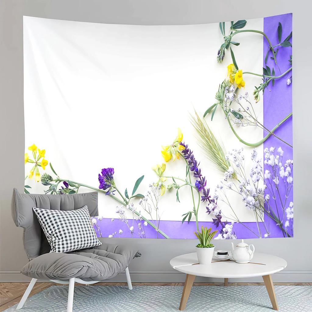 Nature Plant Tapestry Yellow Flowers Tapestry White Minimalist Tapestry Wall Hanging Tapestries Art Living Room Bedroom Dorm