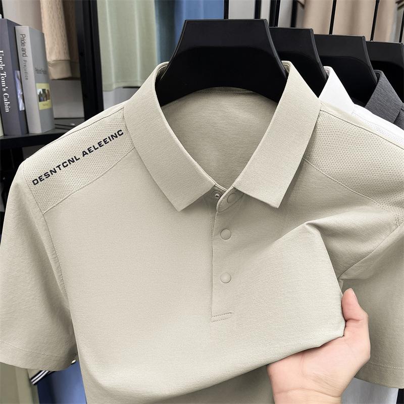 Men's Polo Lapel Collar Short Sleeve Summer Business Casual T-Shirt Breathable Skin-Friendly