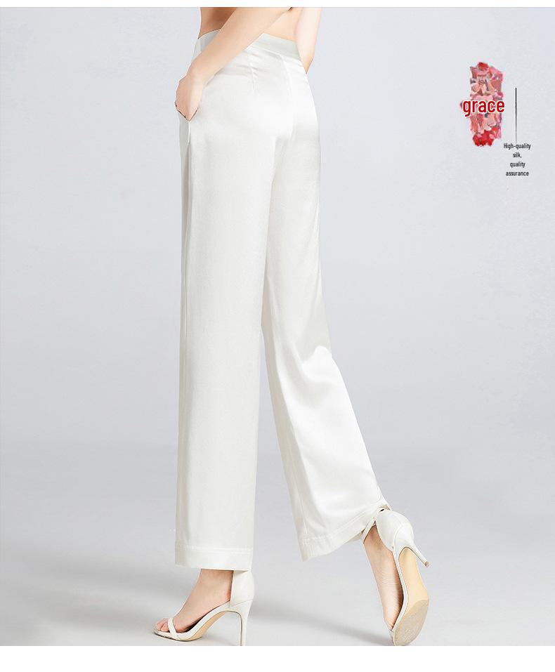 2025 Women's Mulberry Silk Wide-Leg Pants: Loose, White, Straight, Large Size, Casual Spring/Summer Wear