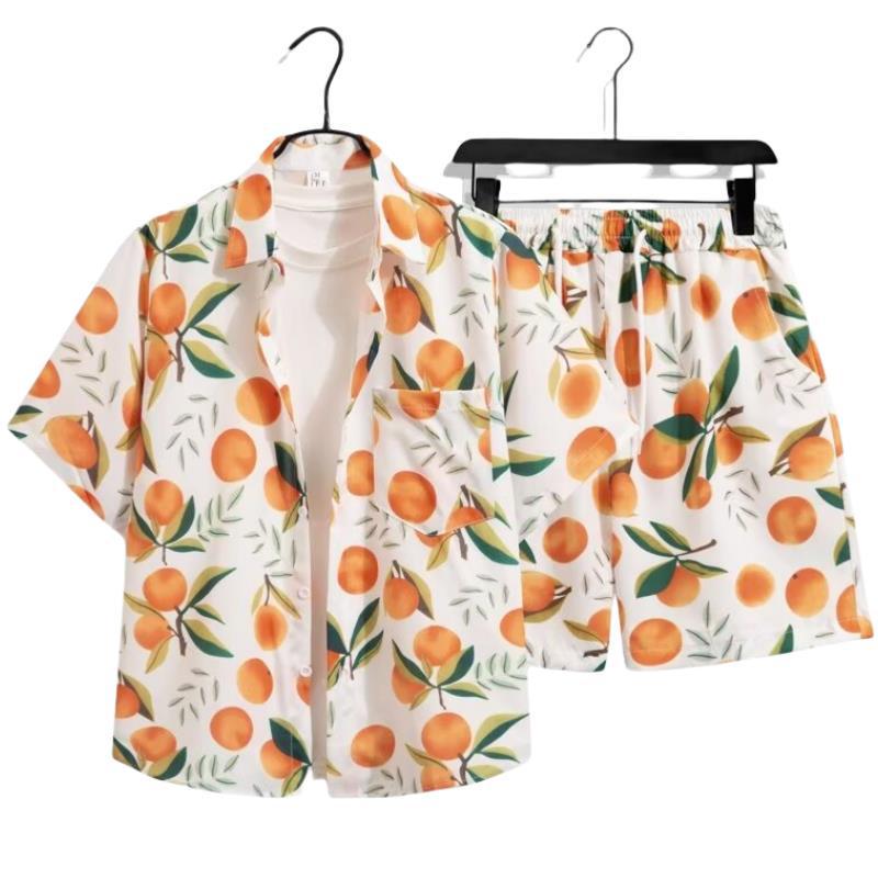 Unisex Summer Ice Silk Quick-Dry Hawaiian Shirt & Shorts Set