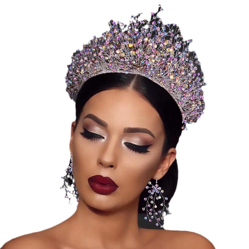 Yulapan Hp193 Luxury Bridal Headgear Crown Set Accessories Ab Diamond Necklace Earrings Three-Piece Hair Accessories