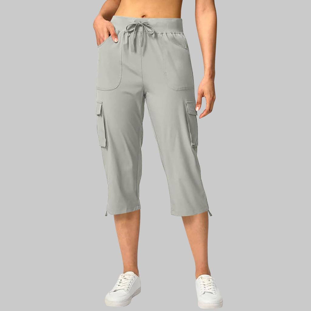 Women’s Drawstring Waist Cargo Capris with Multiple Pockets and Adjustable Hem for Outdoor Activities