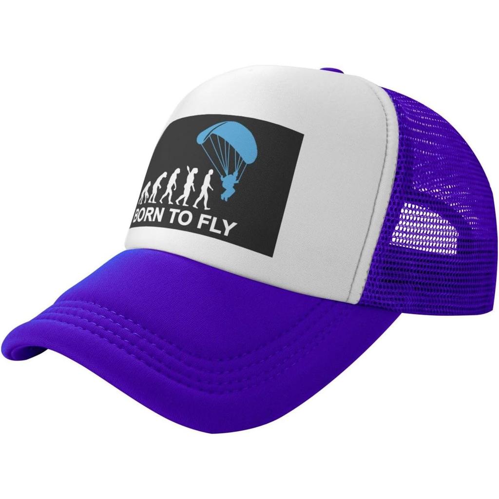 Paragliding Evolution Born To Fly Trucker Hat Unisex Mesh Snapback Cap Outdoor Casual