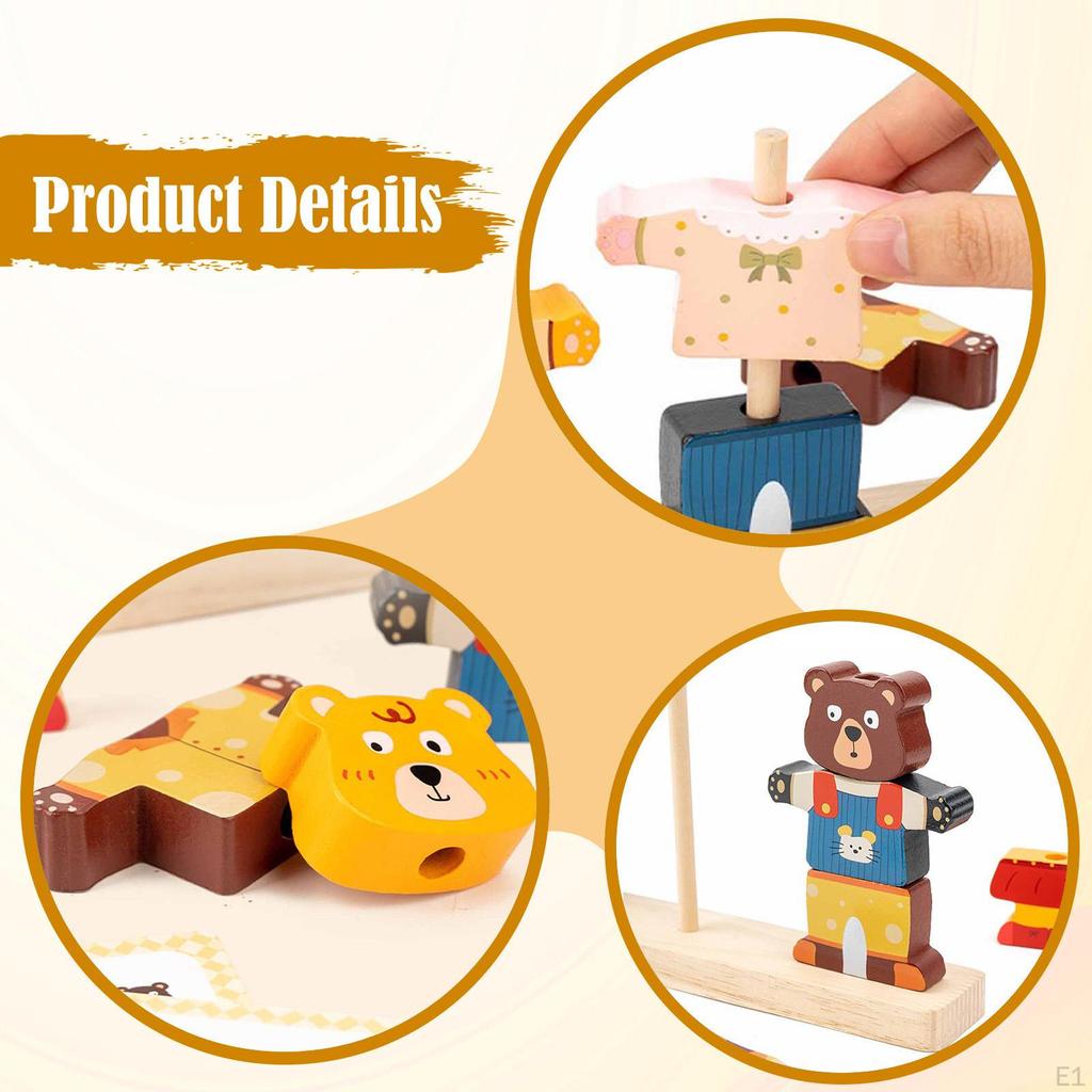 Wooden Color Sorting Stacking Shape Matching Colors Recognition Building Blocks Dress up Puzzle for
