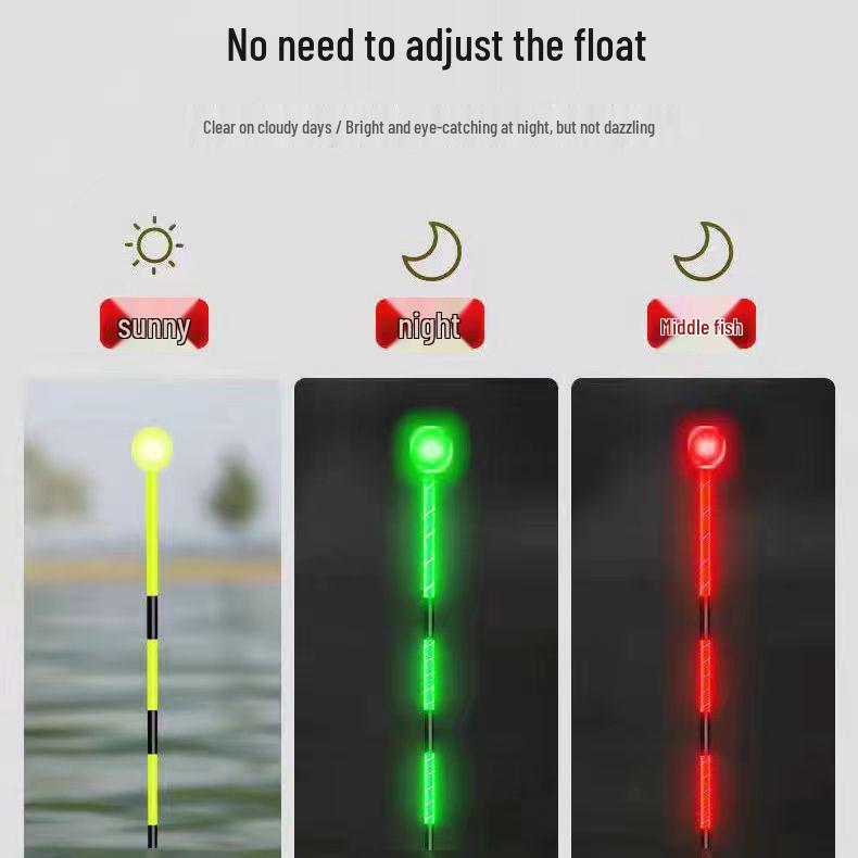 Highlight Night Glow Color-Changing Fishing Float, High Sensitivity for Day/Night Use, Dual Function with Short Tail Design.