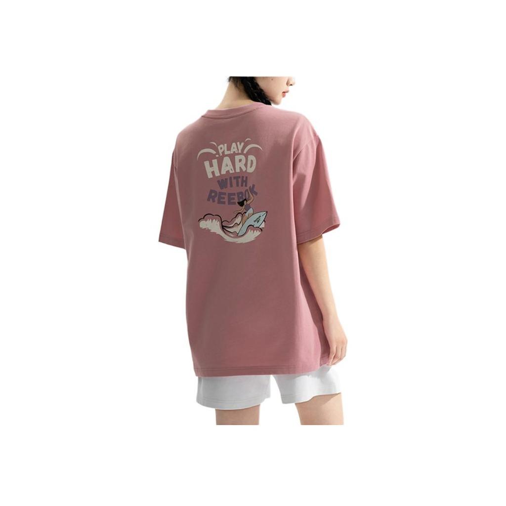Reebok Codzienny Prosty Wygodny Wszechstronny Luźny Okrągły Dekolt Krótki Rękaw Koszulka Unisex Top Jasnoróżowy 24SRM433UGF2