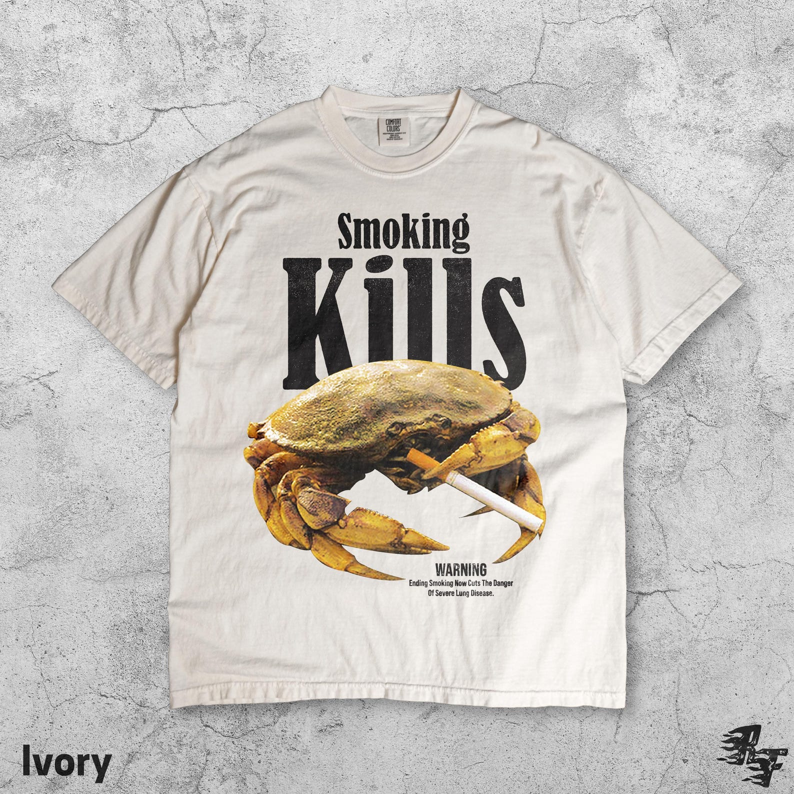 Retro Smoking Kills Crab T-Shirt, Funny Anti Smoking Ad Graphic Tee, Vintage Humor Meme Shirt, Sea Animal Top, Weird 90s Y2K Streetwear Gift M