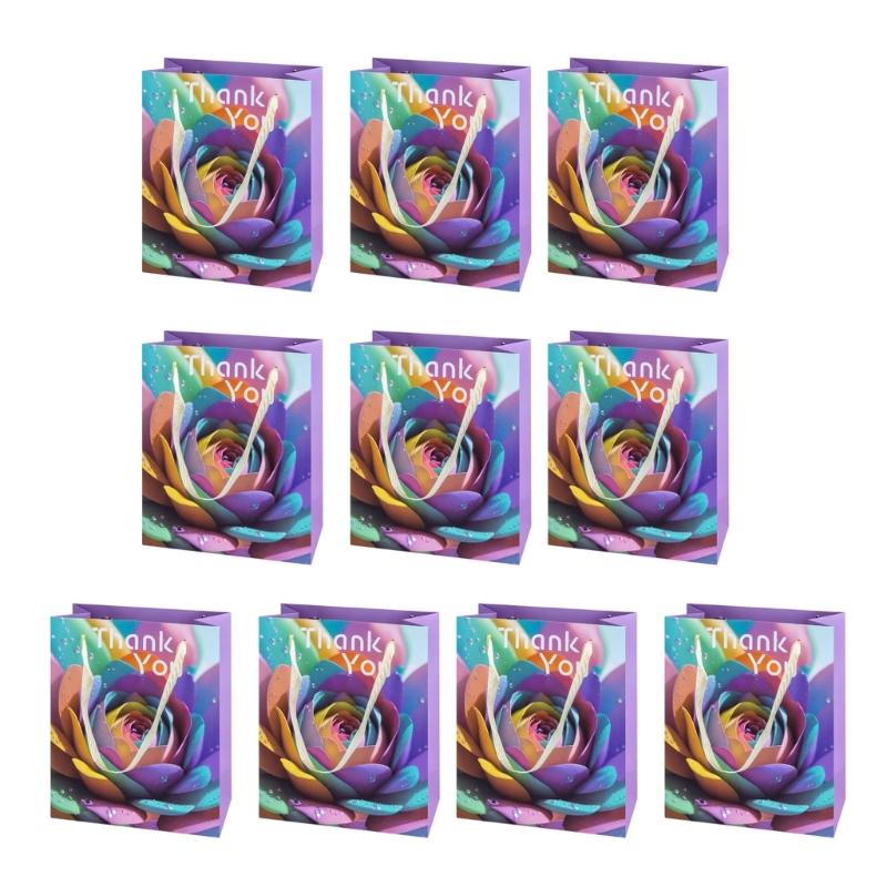 10 Pieces Multicolors Paper Bags Stylish Holiday Present Storage Pouches Handmade Assorted Color Gift Bag with Handles