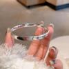 Alloy Cat's Eye Bracelet with Ripple Pattern Solid Color Silver Wrist Circle Waterproof Hard Opening Brushed Bangle Friends