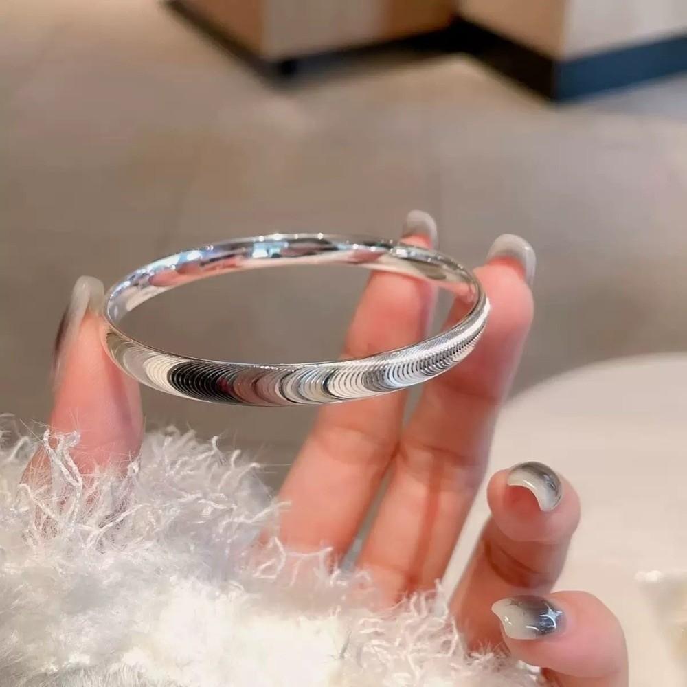Waterproof Opening Brushed Bangle with Ripple Pattern Golden Wristband Silver Wrist Circle  Friends