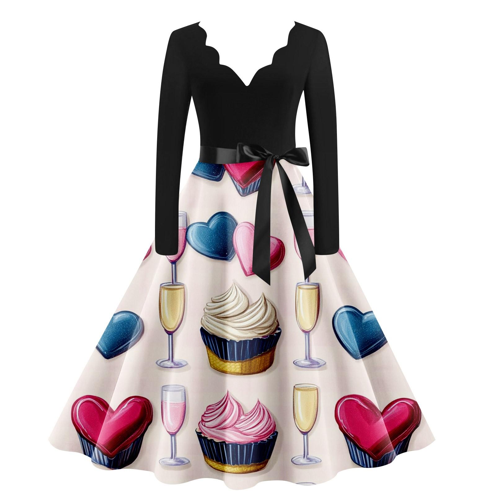 

Женское повседневное модное платье с V-образным вырезом и длинным рукавом с милым принтом в винтажном стиле XL жёлтый