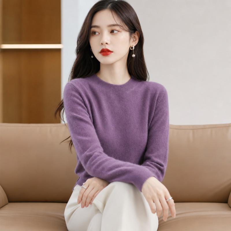 Women Crew Neck Solid Color Knit Sweater Long Sleeve Loose Fit Casual Ladies All Match Autumn Winter Basic Pullover