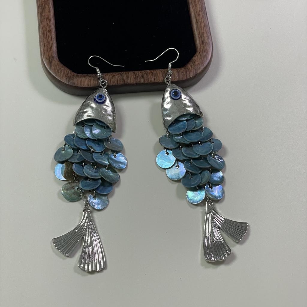 Exaggerated and Unique Colorful Scale Fish Earrings, Fashionable,  High-end Earrings, New Style for Women