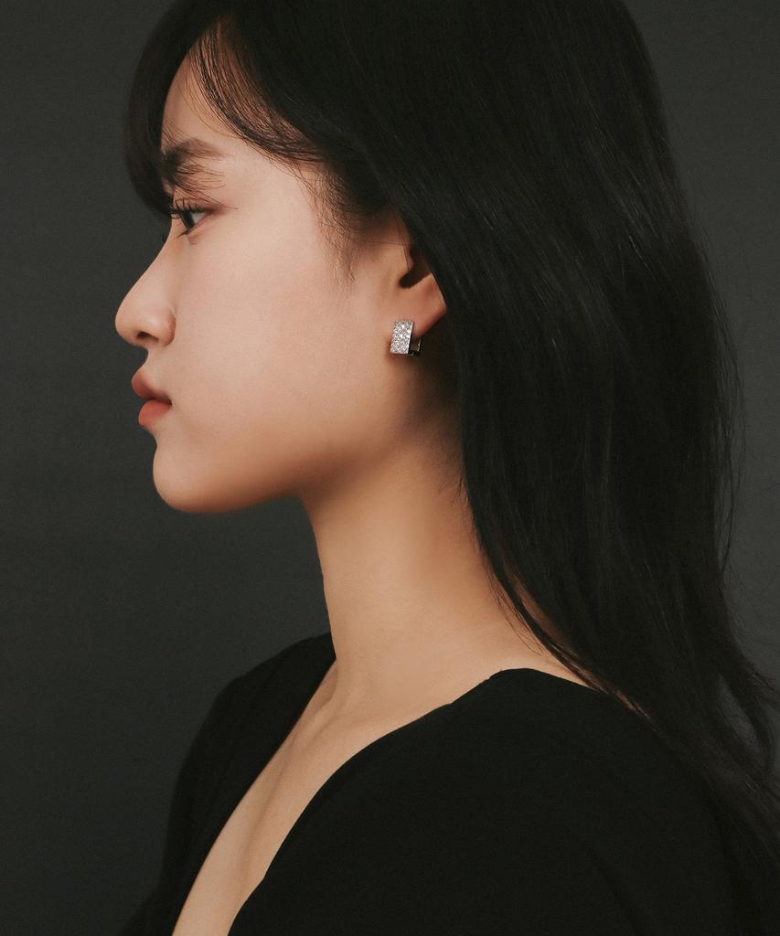 Smgt Full Pave One-Touch Square Earrings