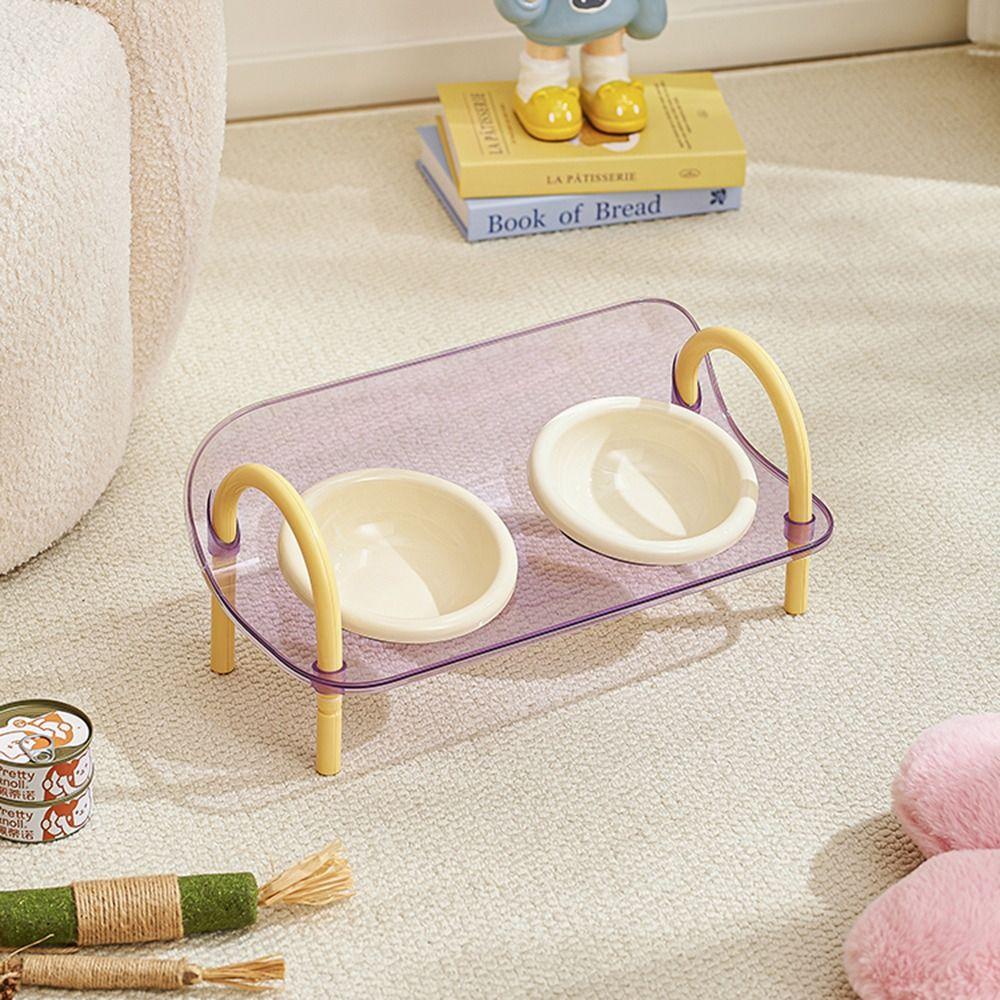 Double Bowls Pet High Footed Bowl Anti-flip Non-Slip Cat Food Water Bowl Stable Adjustable Height Pet Food Dispenser