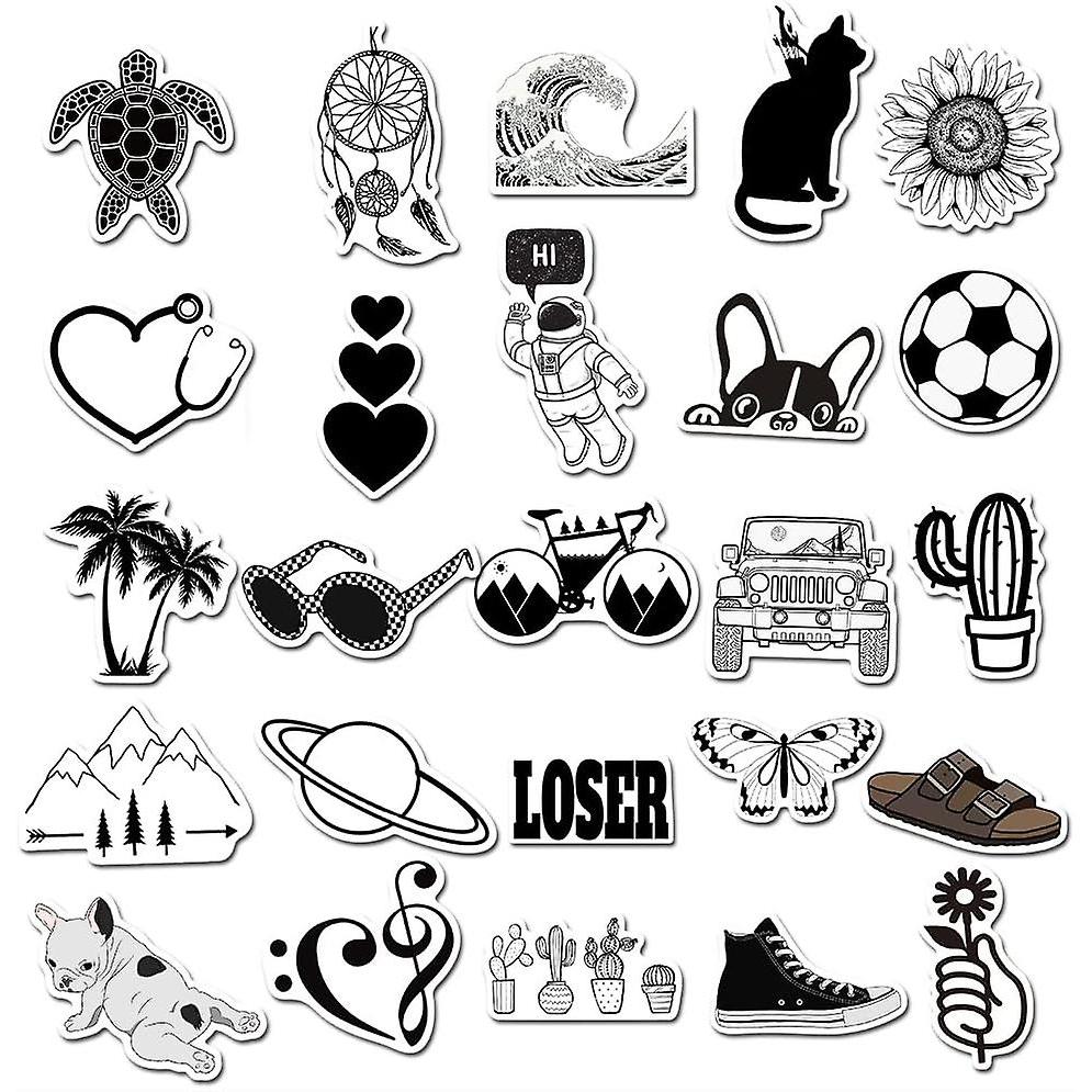 Girls Black and White Sticker Pack 50 Pieces Waterproof Water Bottle Laptop Skateboard Phone Computer Stickers for Teens Kids